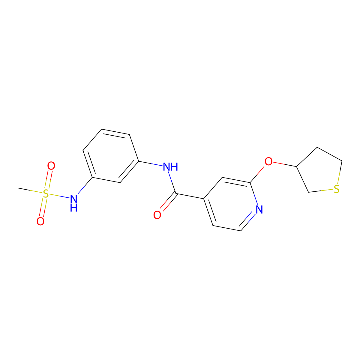 N-(3-(methylsulfonamido)phenyl)-2-((tetrahydrothiophen-3-yl)oxy)isonicotinamide molecular structure, CAS 2034389-19-8