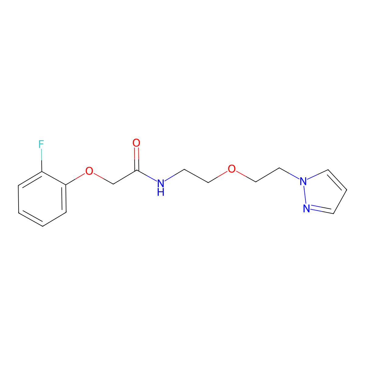 N-(2-(2-(1H-pyrazol-1-yl)ethoxy)ethyl)-2-(2-fluorophenoxy)acetamide molecular structure, CAS 2034389-32-5