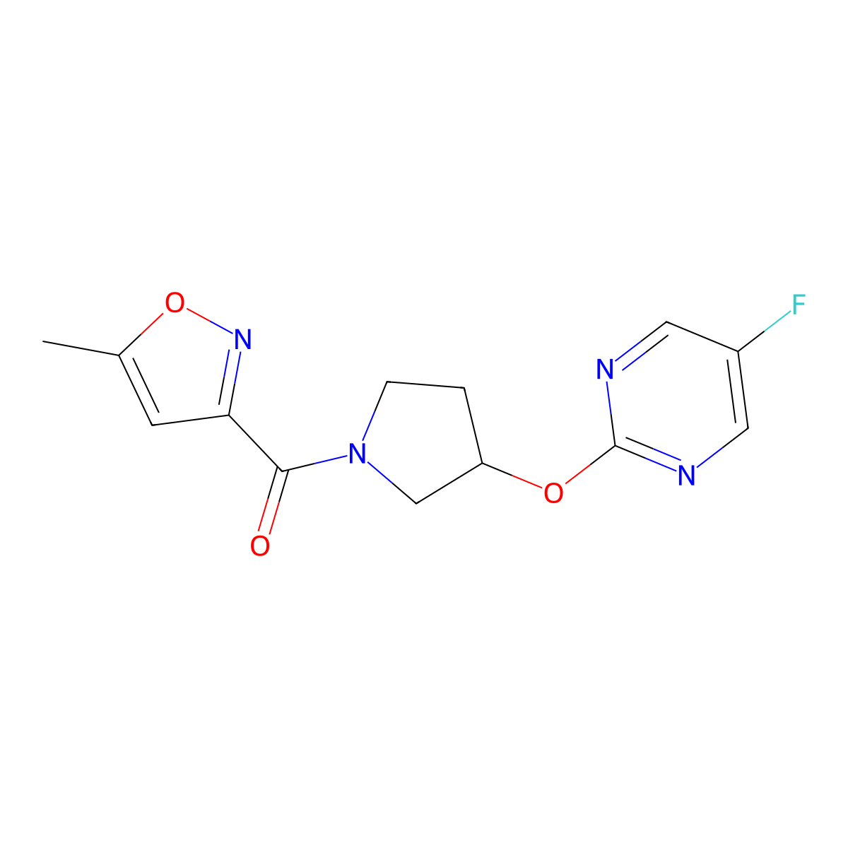 (3-((5-Fluoropyrimidin-2-yl)oxy)pyrrolidin-1-yl)(5-methylisoxazol-3-yl)methanone molecular structure, CAS 2034389-33-6