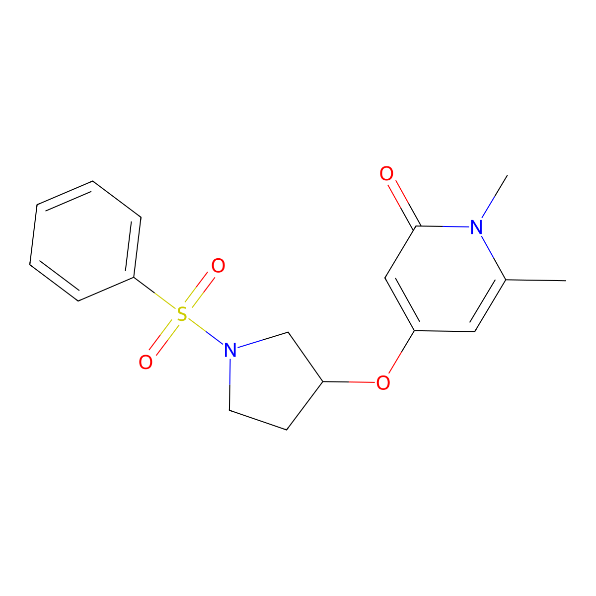 1,6-dimethyl-4-((1-(phenylsulfonyl)pyrrolidin-3-yl)oxy)pyridin-2(1H)-one molecular structure, CAS 2034389-35-8