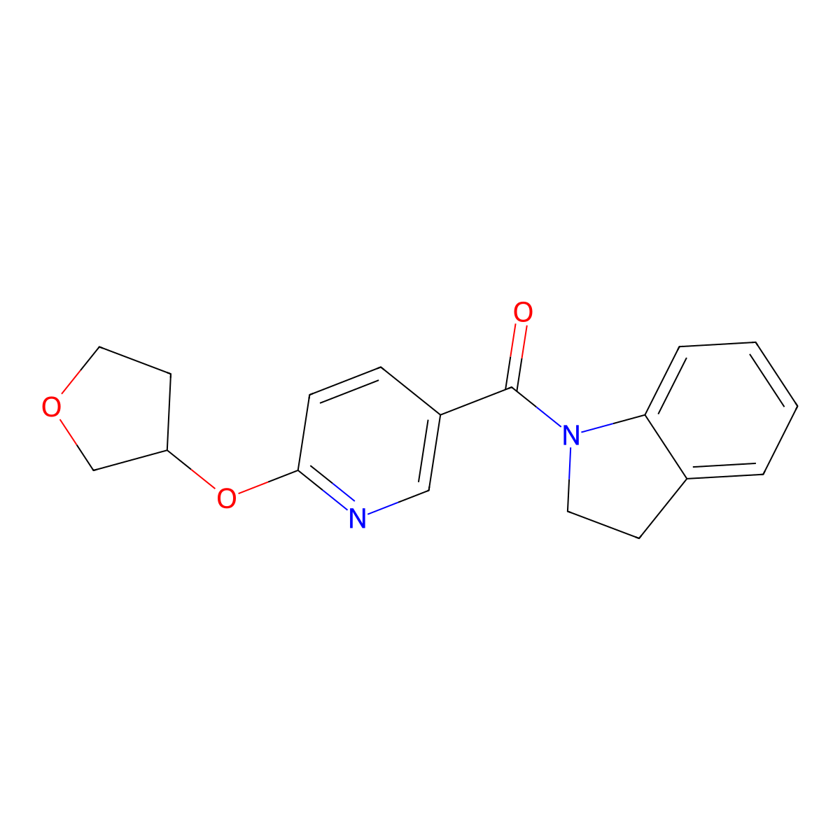 Indolin-1-yl(6-((tetrahydrofuran-3-yl)oxy)pyridin-3-yl)methanone molecular structure, CAS 2034389-36-9