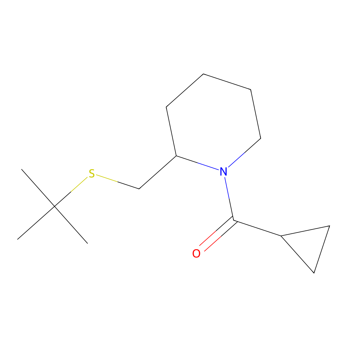 (2-((Tert-butylthio)methyl)piperidin-1-yl)(cyclopropyl)methanone molecular structure, CAS 2034389-38-1