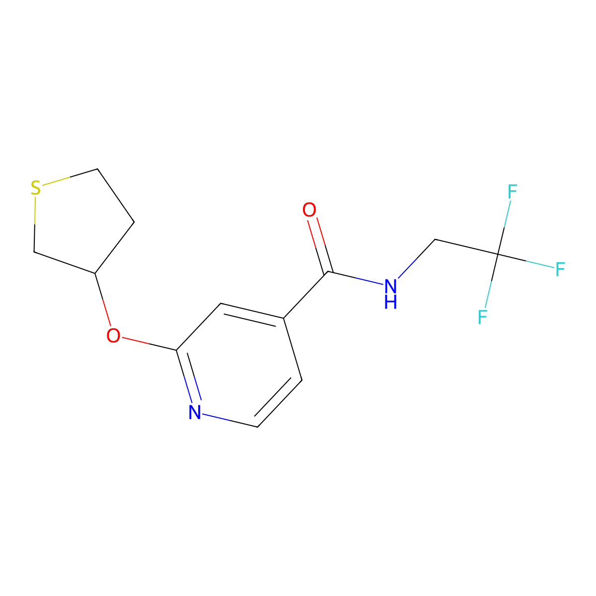 2-((tetrahydrothiophen-3-yl)oxy)-N-(2,2,2-trifluoroethyl)isonicotinamide molecular structure, CAS 2034389-45-0