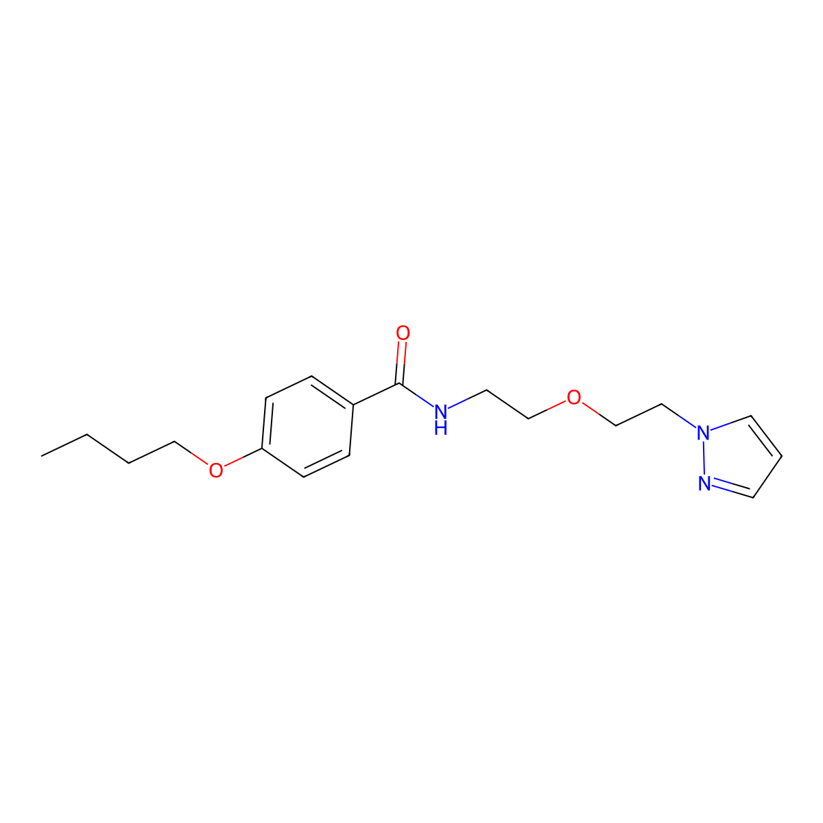 N-(2-(2-(1H-pyrazol-1-yl)ethoxy)ethyl)-4-butoxybenzamide molecular structure, CAS 2034389-46-1