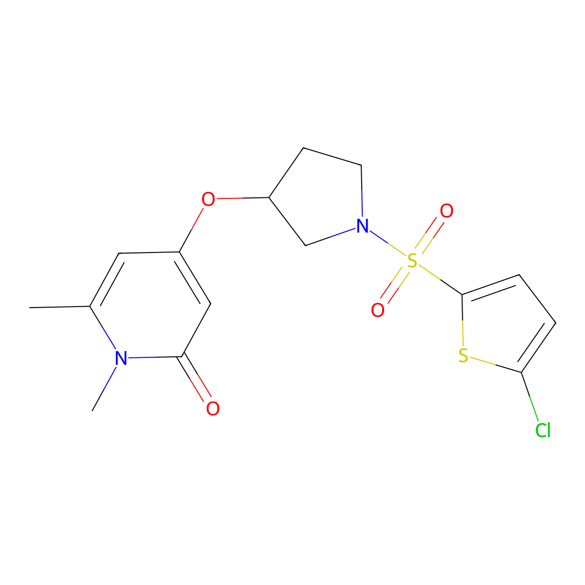 4-((1-((5-chlorothiophen-2-yl)sulfonyl)pyrrolidin-3-yl)oxy)-1,6-dimethylpyridin-2(1H)-one molecular structure, CAS 2034389-47-2