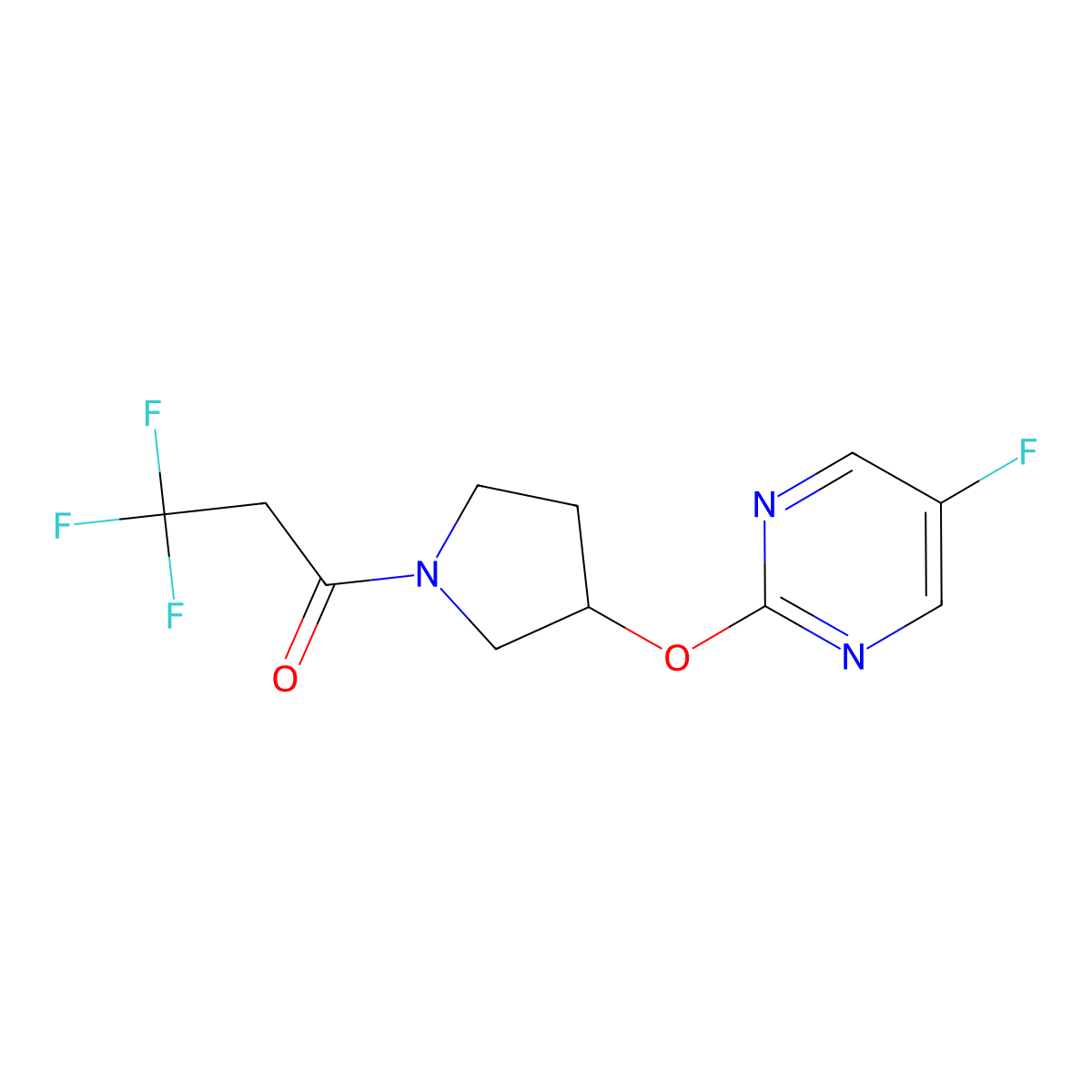 3,3,3-Trifluoro-1-(3-((5-fluoropyrimidin-2-yl)oxy)pyrrolidin-1-yl)propan-1-one molecular structure, CAS 2034389-48-3