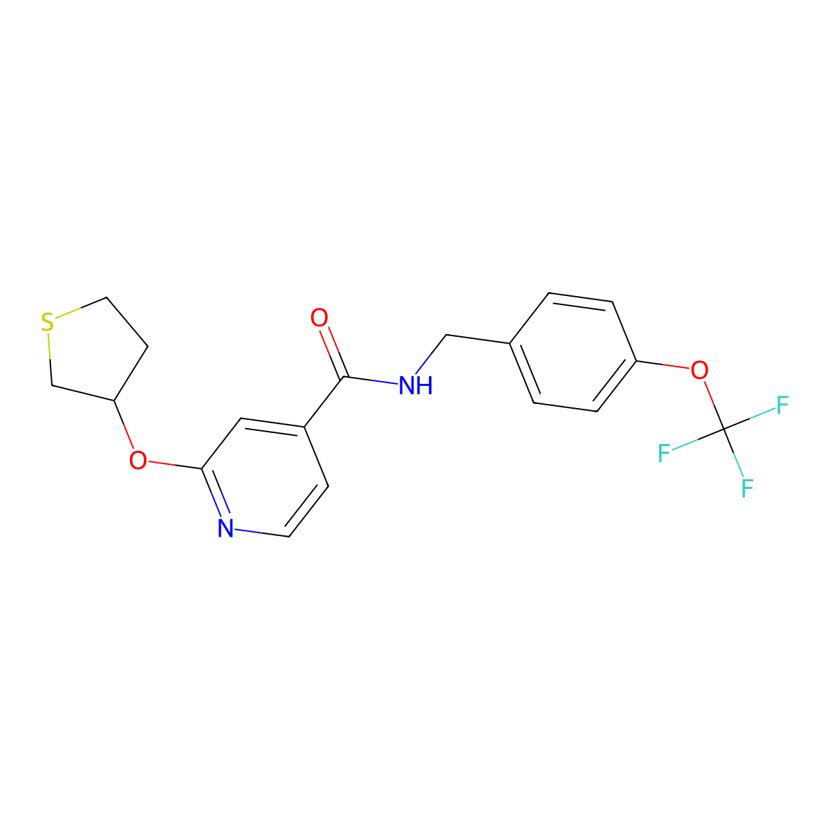 2-((tetrahydrothiophen-3-yl)oxy)-N-(4-(trifluoromethoxy)benzyl)isonicotinamide molecular structure, CAS 2034389-50-7