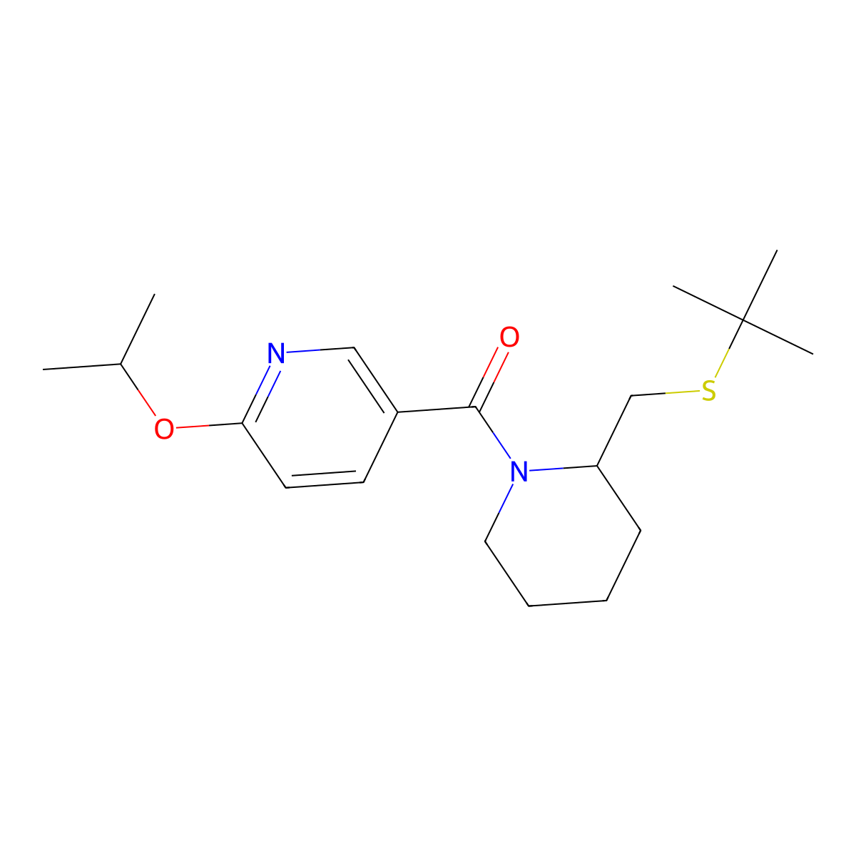 (2-((Tert-butylthio)methyl)piperidin-1-yl)(6-isopropoxypyridin-3-yl)methanone molecular structure, CAS 2034389-52-9
