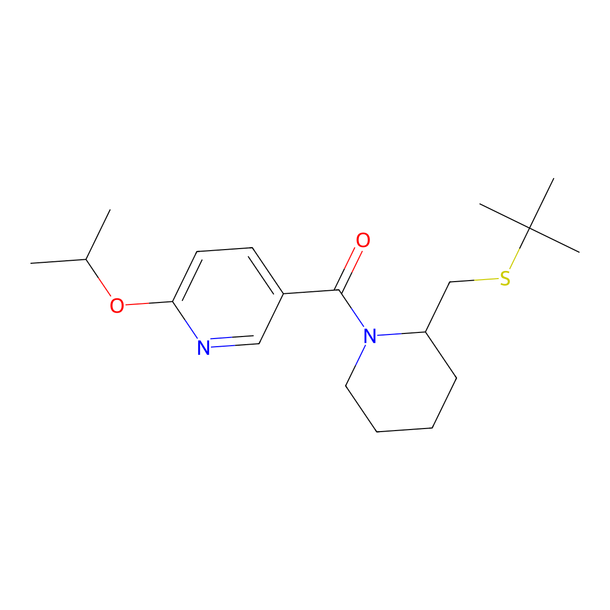 (2-((Tert-butylthio)methyl)piperidin-1-yl)(6-isopropoxypyridin-3-yl)methanone molecular structure, CAS 2034389-52-9