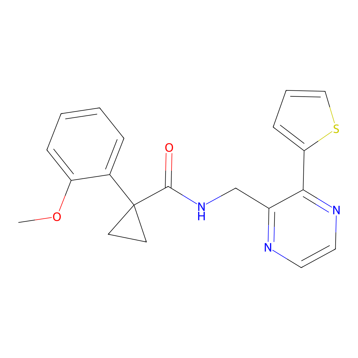 1-(2-methoxyphenyl)-N-((3-(thiophen-2-yl)pyrazin-2-yl)methyl)cyclopropanecarboxamide molecular structure, CAS 2034389-58-5