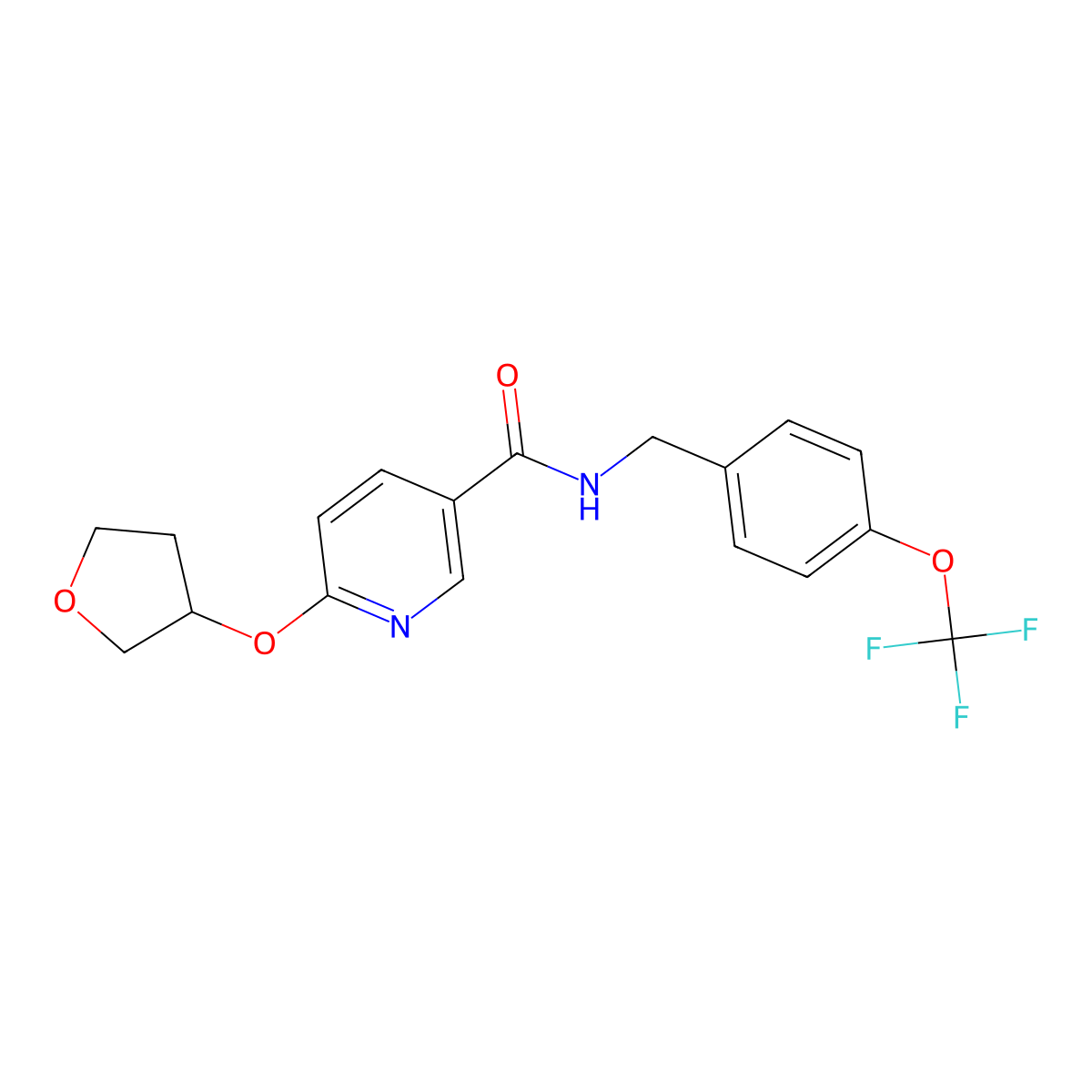 6-((tetrahydrofuran-3-yl)oxy)-N-(4-(trifluoromethoxy)benzyl)nicotinamide molecular structure, CAS 2034389-61-0