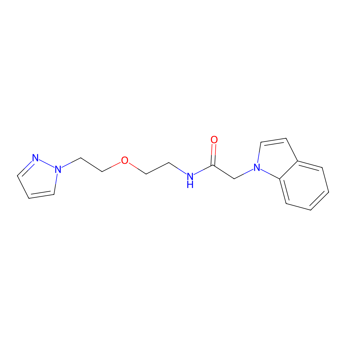 N-(2-(2-(1H-pyrazol-1-yl)ethoxy)ethyl)-2-(1H-indol-1-yl)acetamide molecular structure, CAS 2034389-64-3