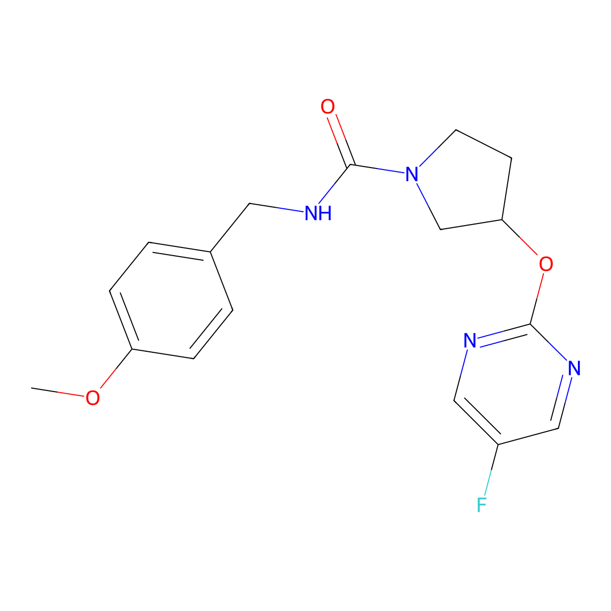 3-((5-fluoropyrimidin-2-yl)oxy)-N-(4-methoxybenzyl)pyrrolidine-1-carboxamide molecular structure, CAS 2034389-66-5