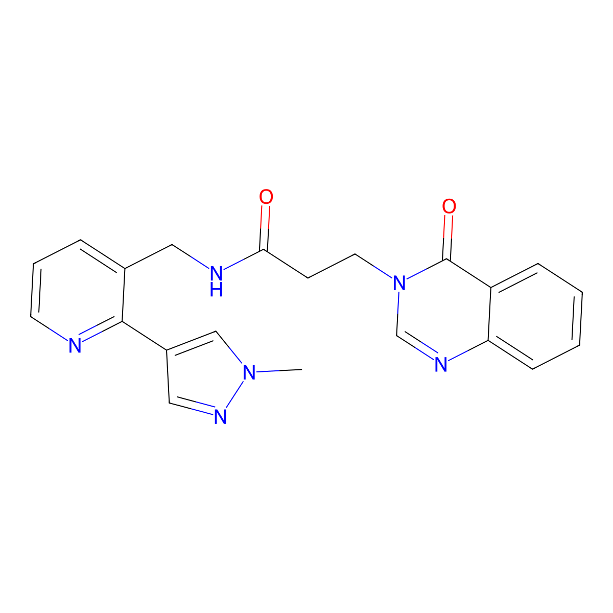 N-((2-(1-methyl-1H-pyrazol-4-yl)pyridin-3-yl)methyl)-3-(4-oxoquinazolin-3(4H)-yl)propanamide molecular structure, CAS 2034389-69-8