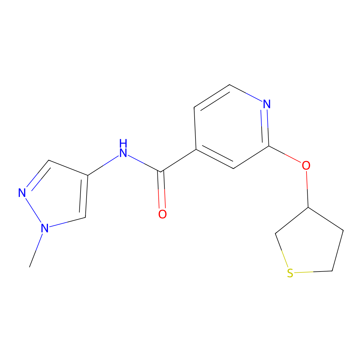 N-(1-methyl-1H-pyrazol-4-yl)-2-((tetrahydrothiophen-3-yl)oxy)isonicotinamide molecular structure, CAS 2034389-76-7