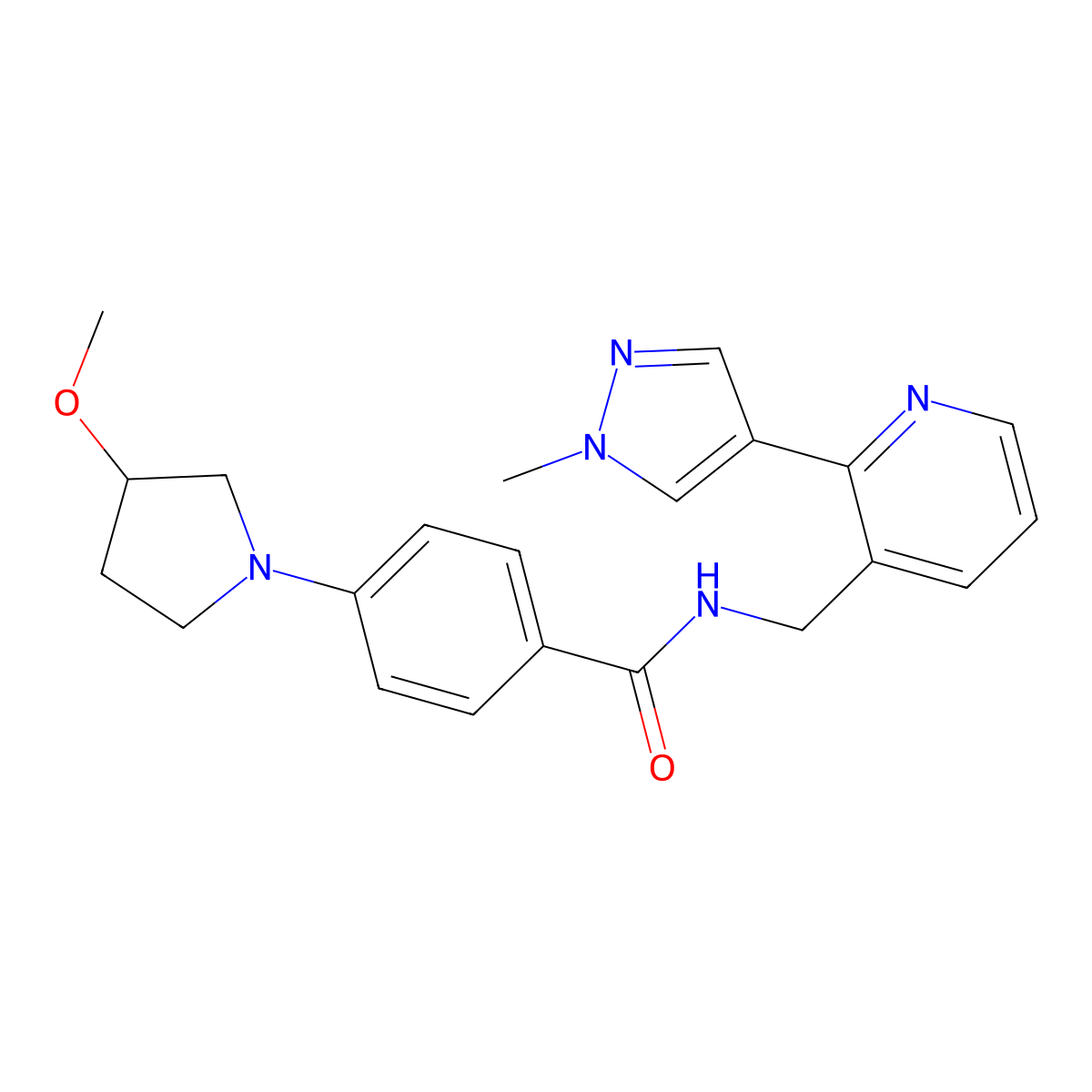 4-(3-methoxypyrrolidin-1-yl)-N-{[2-(1-methyl-1H-pyrazol-4-yl)pyridin-3-yl]methyl}benzamide molecular structure, CAS 2034389-77-8