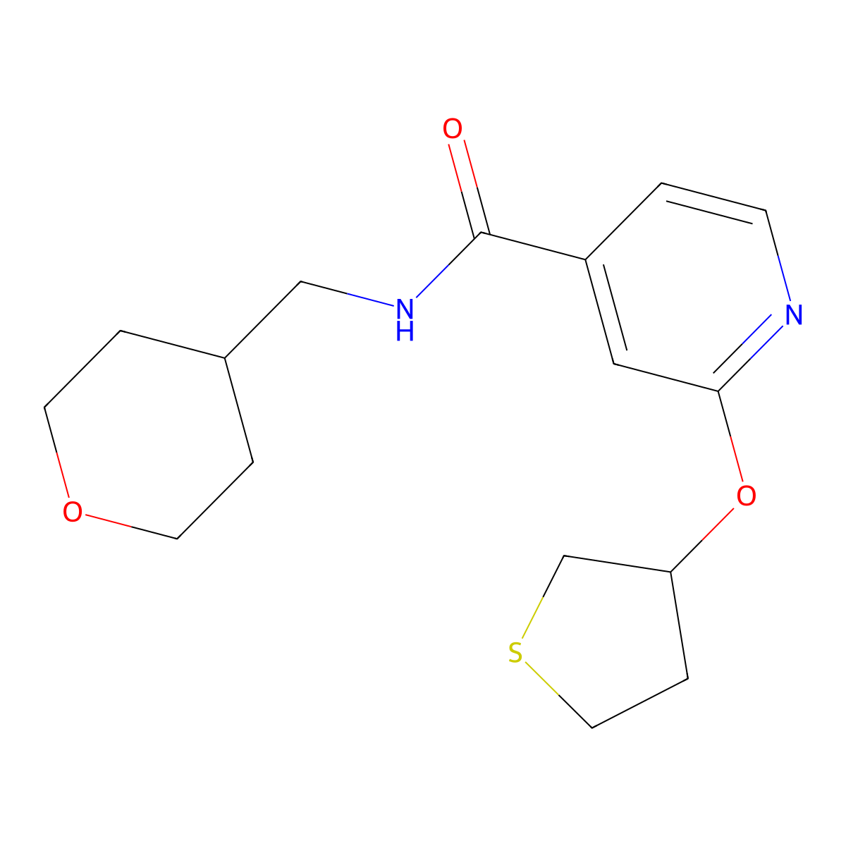 N-((tetrahydro-2H-pyran-4-yl)methyl)-2-((tetrahydrothiophen-3-yl)oxy)isonicotinamide molecular structure, CAS 2034389-82-5