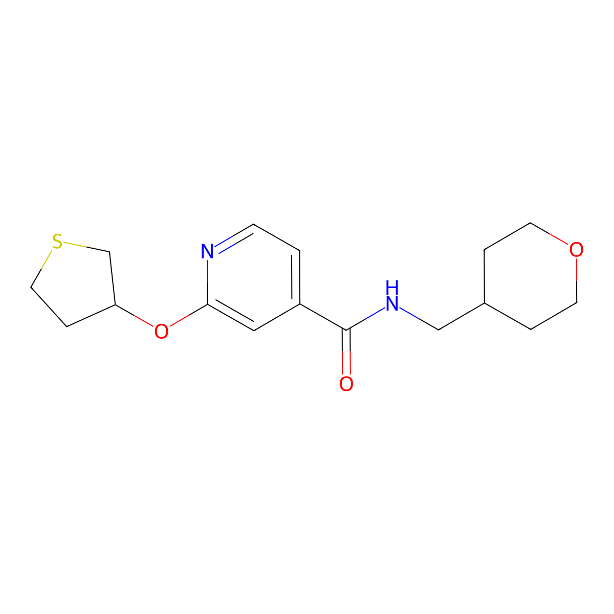 N-((tetrahydro-2H-pyran-4-yl)methyl)-2-((tetrahydrothiophen-3-yl)oxy)isonicotinamide molecular structure, CAS 2034389-82-5