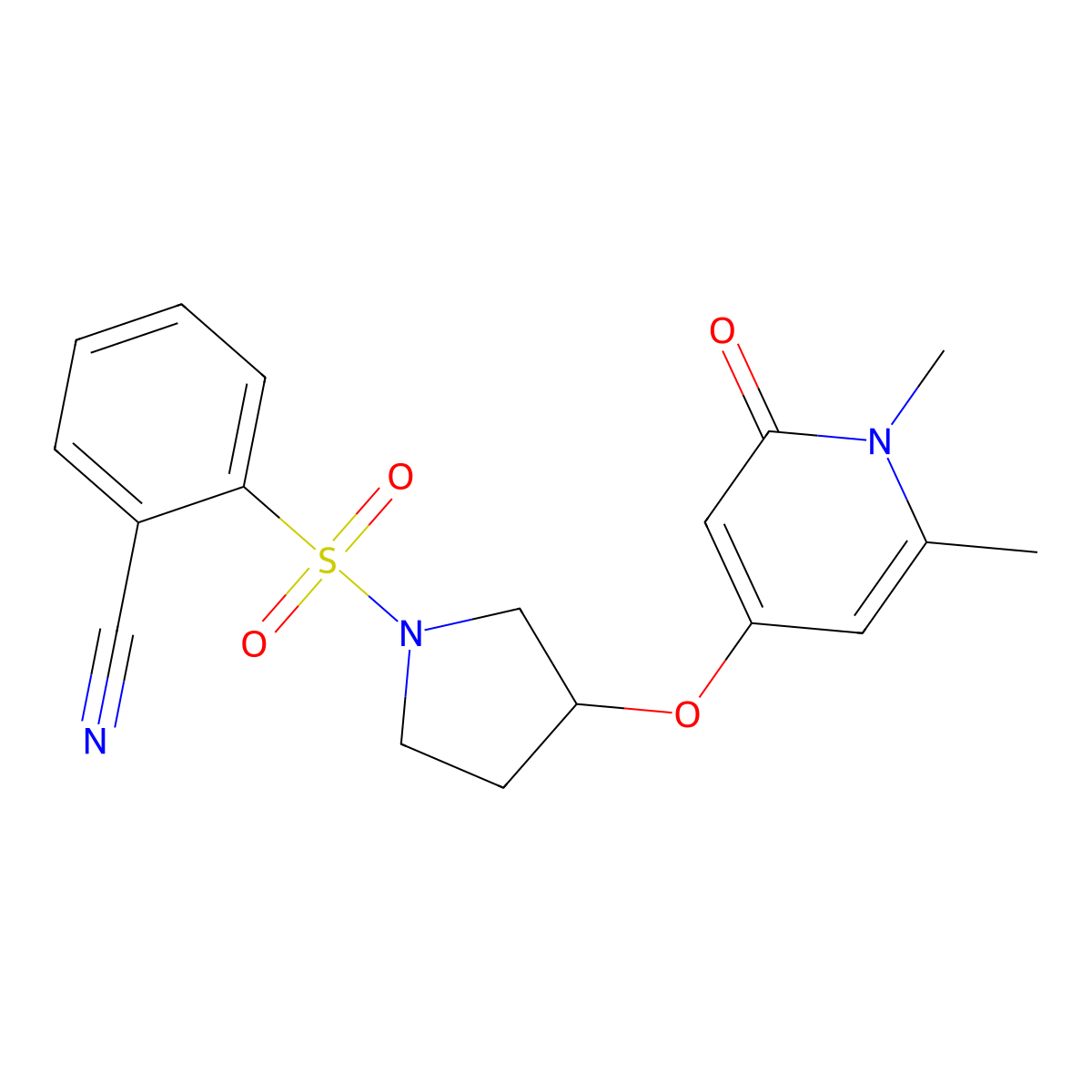2-({3-[(1,6-Dimethyl-2-oxo-1,2-dihydropyridin-4-yl)oxy]pyrrolidin-1-yl}sulfonyl)benzonitrile molecular structure, CAS 2034389-83-6