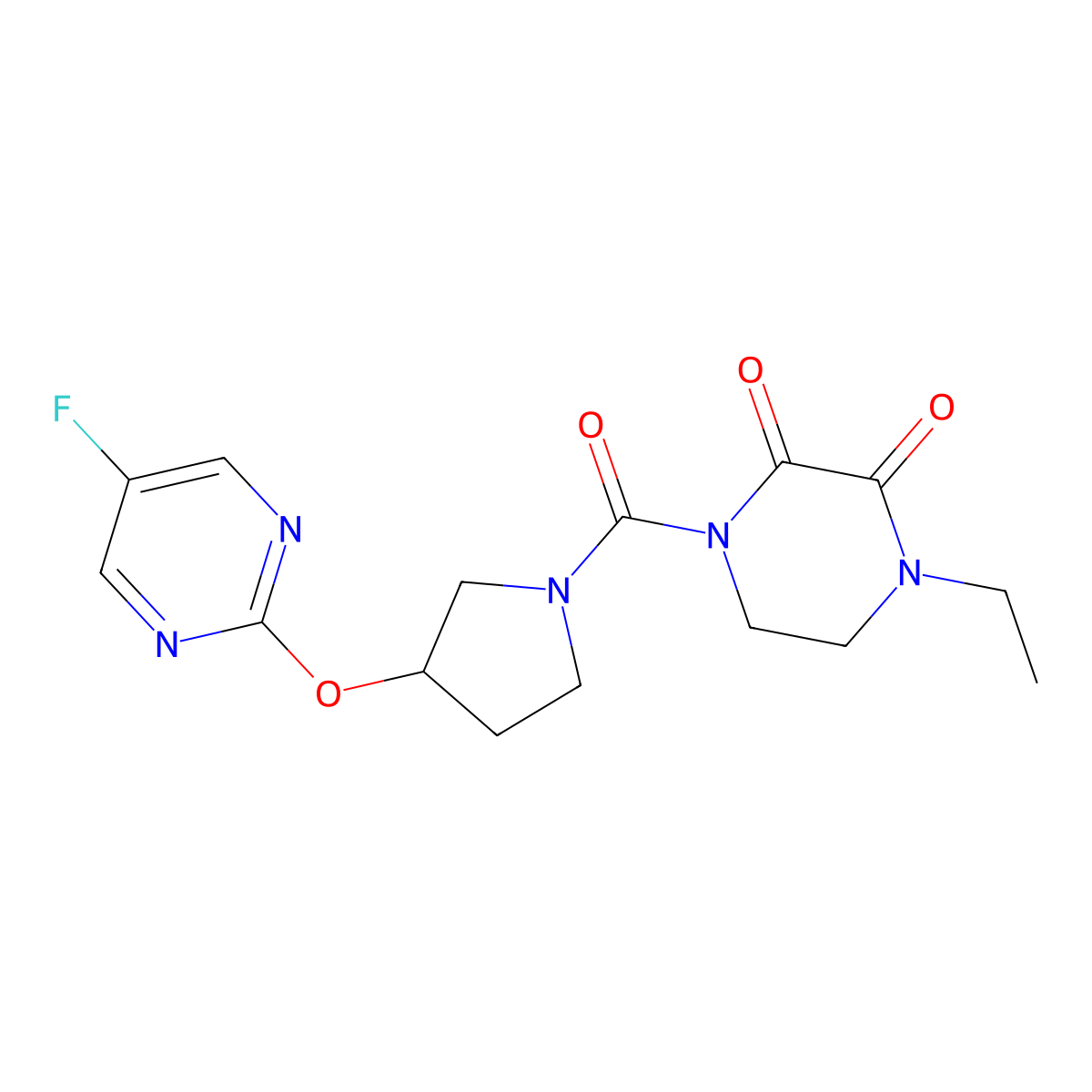 1-Ethyl-4-(3-((5-fluoropyrimidin-2-yl)oxy)pyrrolidine-1-carbonyl)piperazine-2,3-dione molecular structure, CAS 2034389-86-9