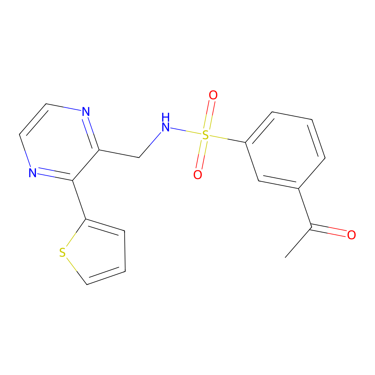 3-acetyl-N-((3-(thiophen-2-yl)pyrazin-2-yl)methyl)benzenesulfonamide molecular structure, CAS 2034389-87-0