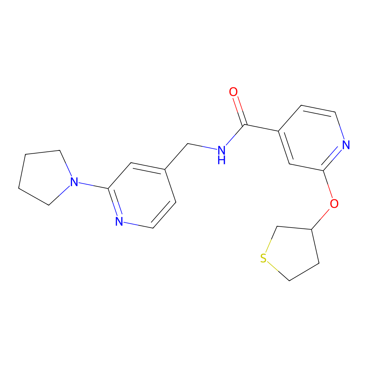 N-((2-(pyrrolidin-1-yl)pyridin-4-yl)methyl)-2-((tetrahydrothiophen-3-yl)oxy)isonicotinamide molecular structure, CAS 2034389-90-5