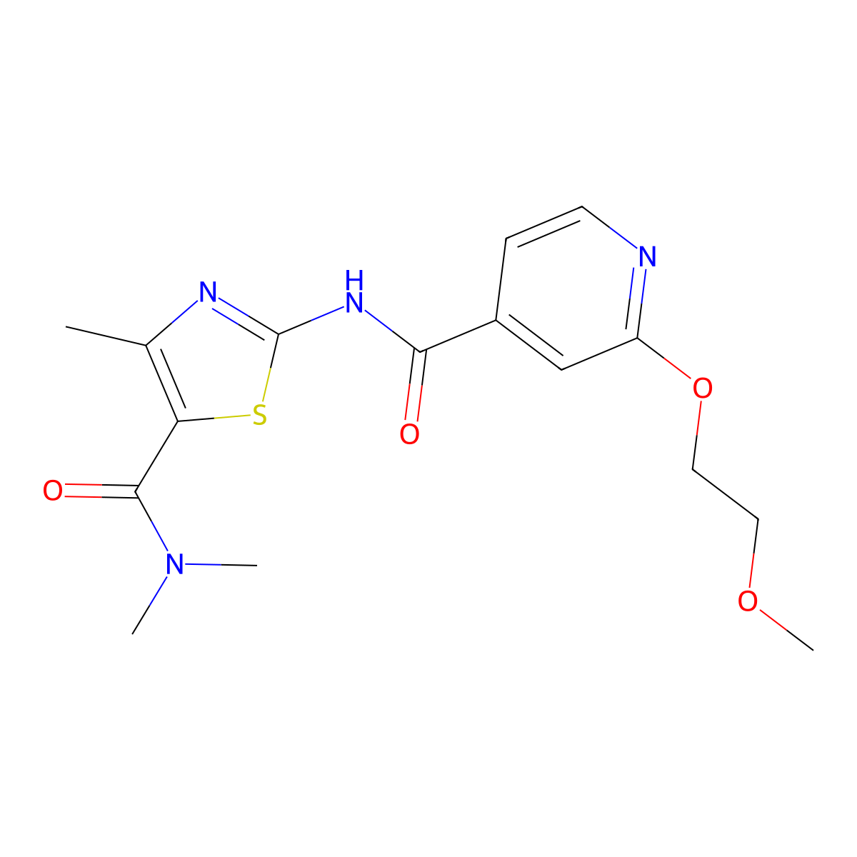2-(2-(2-methoxyethoxy)isonicotinamido)-N,N,4-trimethylthiazole-5-carboxamide molecular structure, CAS 2034389-91-6