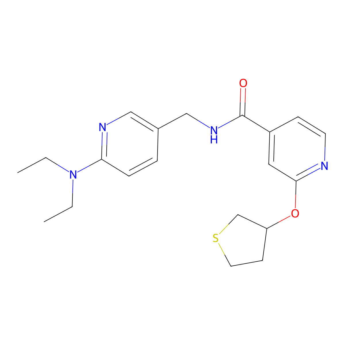 N-((6-(diethylamino)pyridin-3-yl)methyl)-2-((tetrahydrothiophen-3-yl)oxy)isonicotinamide molecular structure, CAS 2034390-04-8