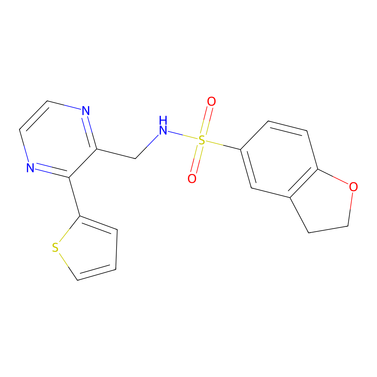 N-((3-(thiophen-2-yl)pyrazin-2-yl)methyl)-2,3-dihydrobenzofuran-5-sulfonamide molecular structure, CAS 2034390-06-0