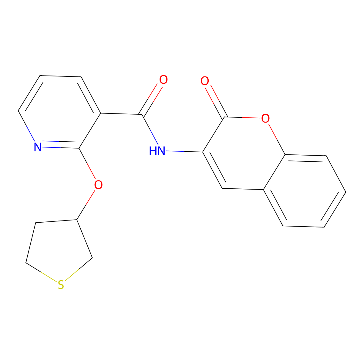 N-(2-oxo-2H-chromen-3-yl)-2-((tetrahydrothiophen-3-yl)oxy)nicotinamide molecular structure, CAS 2034390-17-3
