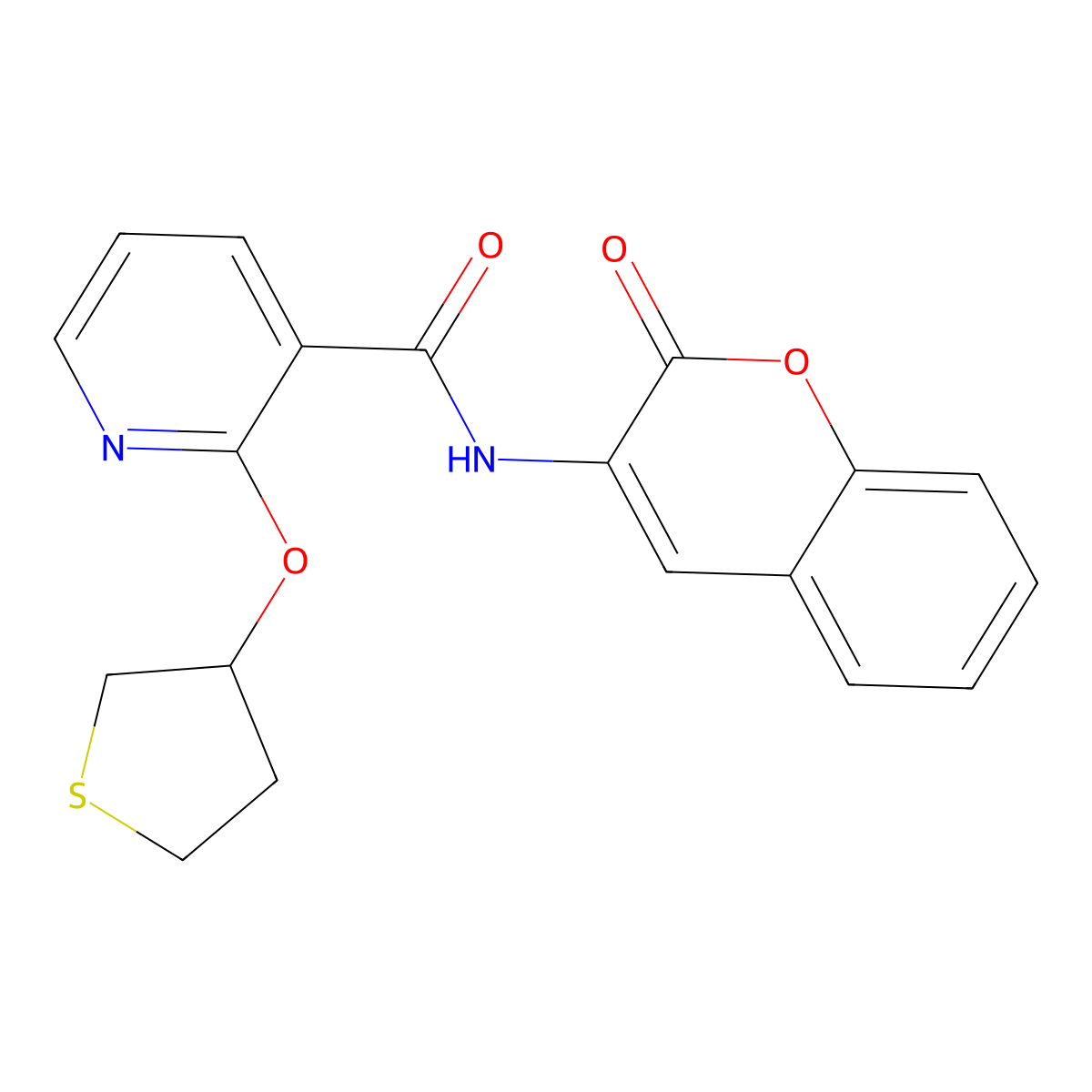 N-(2-oxo-2H-chromen-3-yl)-2-((tetrahydrothiophen-3-yl)oxy)nicotinamide molecular structure, CAS 2034390-17-3