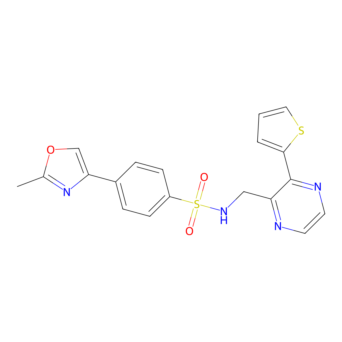 4-(2-methyloxazol-4-yl)-N-((3-(thiophen-2-yl)pyrazin-2-yl)methyl)benzenesulfonamide molecular structure, CAS 2034390-20-8