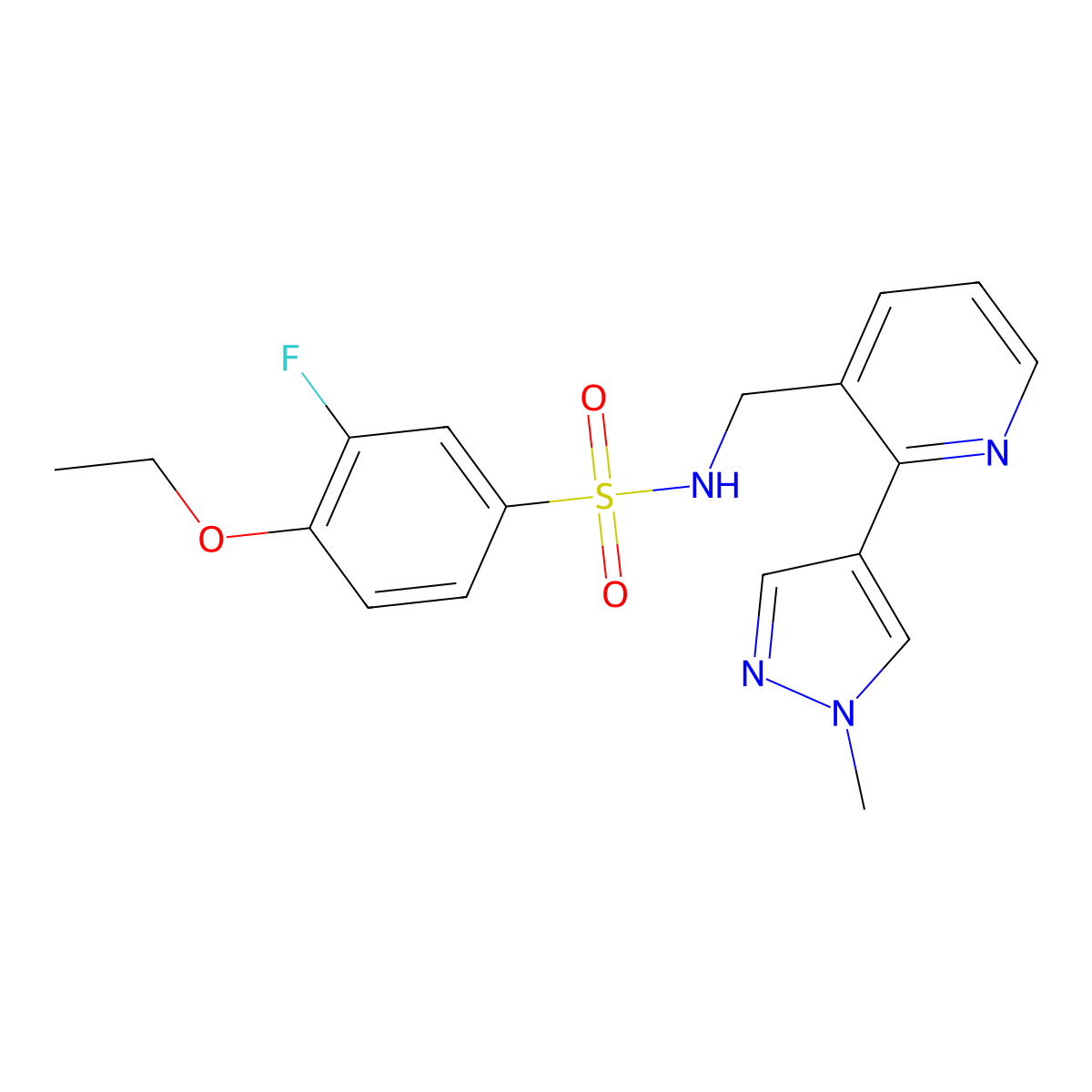 4-ethoxy-3-fluoro-N-((2-(1-methyl-1H-pyrazol-4-yl)pyridin-3-yl)methyl)benzenesulfonamide molecular structure, CAS 2034390-24-2