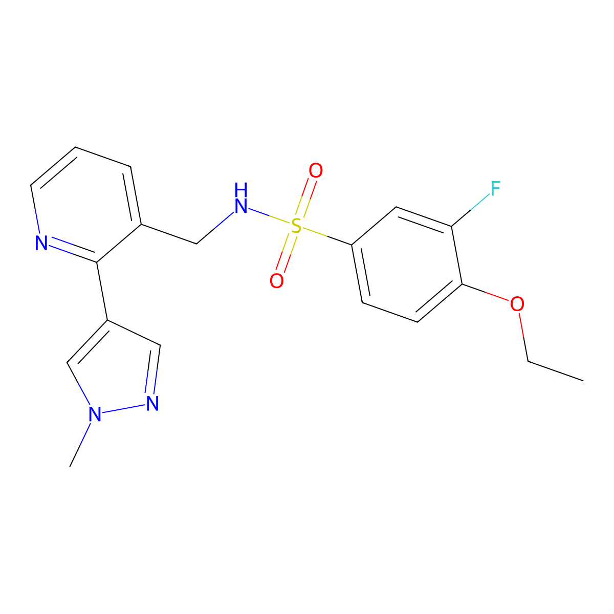 4-ethoxy-3-fluoro-N-((2-(1-methyl-1H-pyrazol-4-yl)pyridin-3-yl)methyl)benzenesulfonamide molecular structure, CAS 2034390-24-2