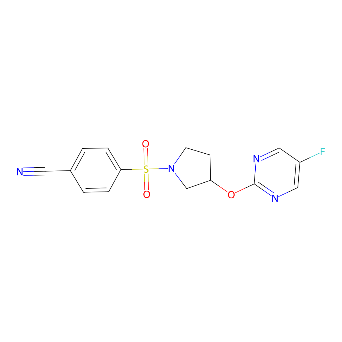 4-((3-((5-Fluoropyrimidin-2-yl)oxy)pyrrolidin-1-yl)sulfonyl)benzonitrile molecular structure, CAS 2034390-25-3