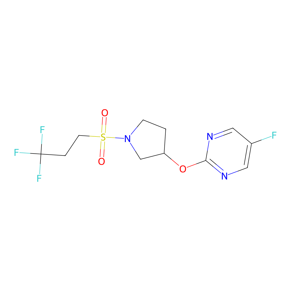 5-Fluoro-2-((1-((3,3,3-trifluoropropyl)sulfonyl)pyrrolidin-3-yl)oxy)pyrimidine molecular structure, CAS 2034390-30-0