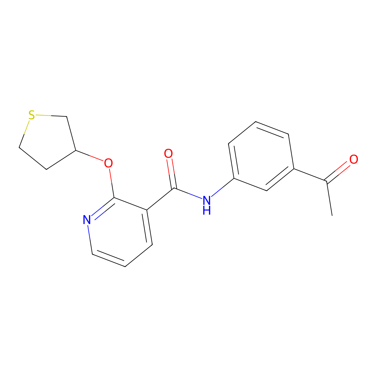 N-(3-acetylphenyl)-2-((tetrahydrothiophen-3-yl)oxy)nicotinamide molecular structure, CAS 2034390-35-5