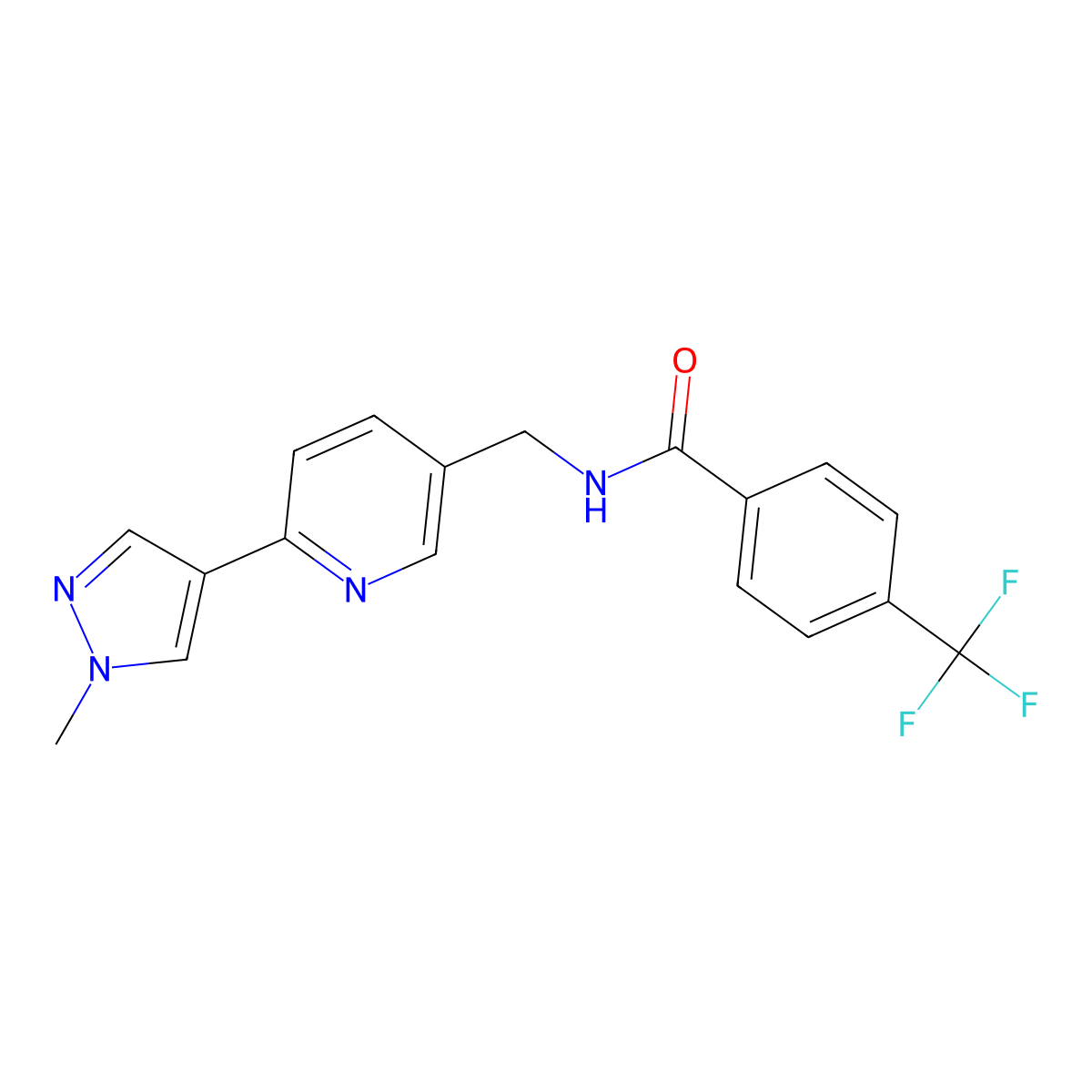 N-{[6-(1-methyl-1H-pyrazol-4-yl)pyridin-3-yl]methyl}-4-(trifluoromethyl)benzamide molecular structure, CAS 2034390-39-9