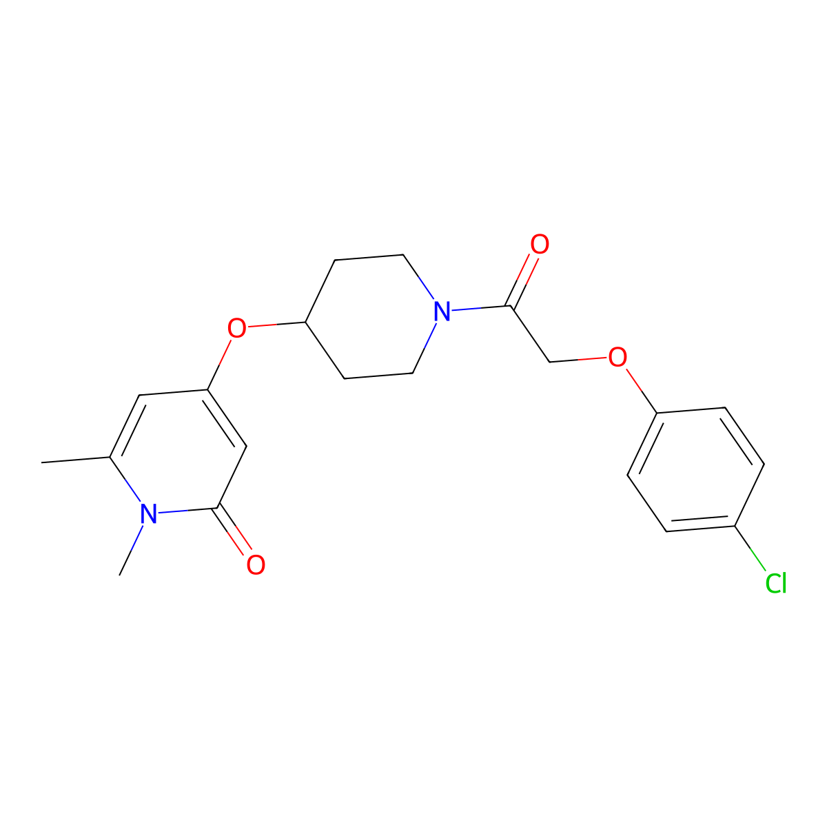 4-((1-(2-(4-chlorophenoxy)acetyl)piperidin-4-yl)oxy)-1,6-dimethylpyridin-2(1H)-one molecular structure, CAS 2034390-40-2