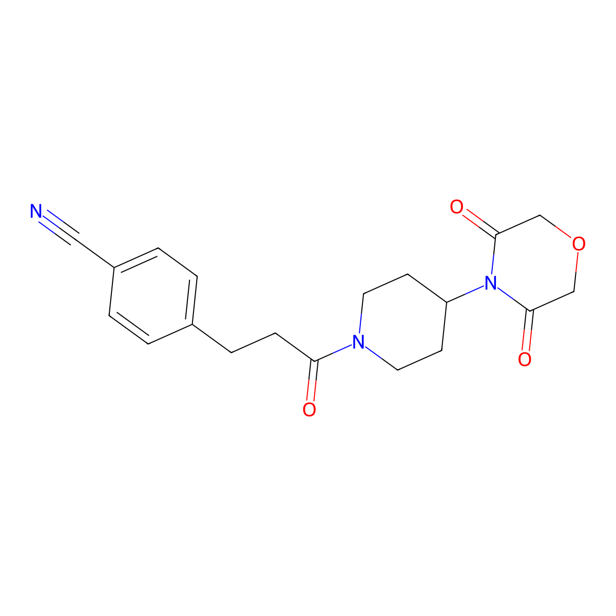 4-{3-[4-(3,5-Dioxomorpholin-4-yl)piperidin-1-yl]-3-oxopropyl}benzonitrile molecular structure, CAS 2034390-43-5