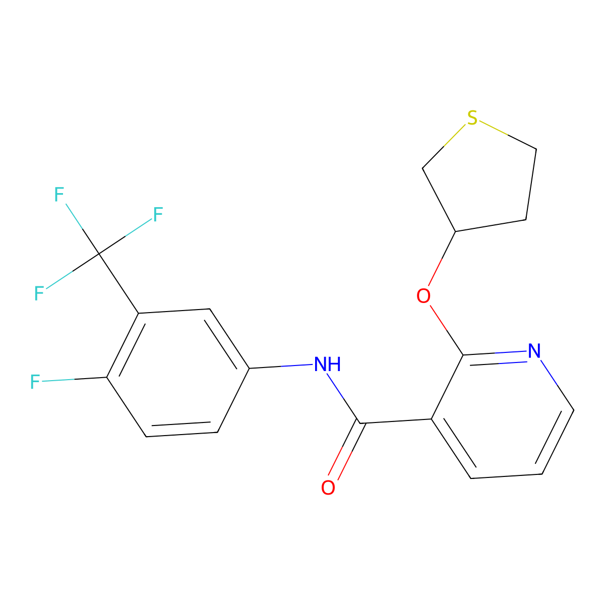 N-(4-fluoro-3-(trifluoromethyl)phenyl)-2-((tetrahydrothiophen-3-yl)oxy)nicotinamide molecular structure, CAS 2034390-49-1