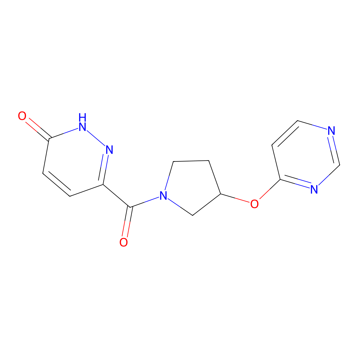 6-(3-(pyrimidin-4-yloxy)pyrrolidine-1-carbonyl)pyridazin-3(2H)-one molecular structure, CAS 2034390-55-9
