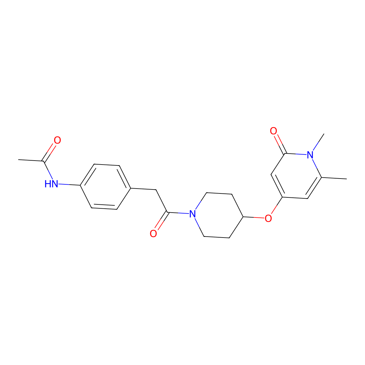 N-[4-(2-{4-[(1,6-dimethyl-2-oxo-1,2-dihydropyridin-4-yl)oxy]piperidin-1-yl}-2-oxoethyl)phenyl]acetamide molecular structure, CAS 2034390-56-0