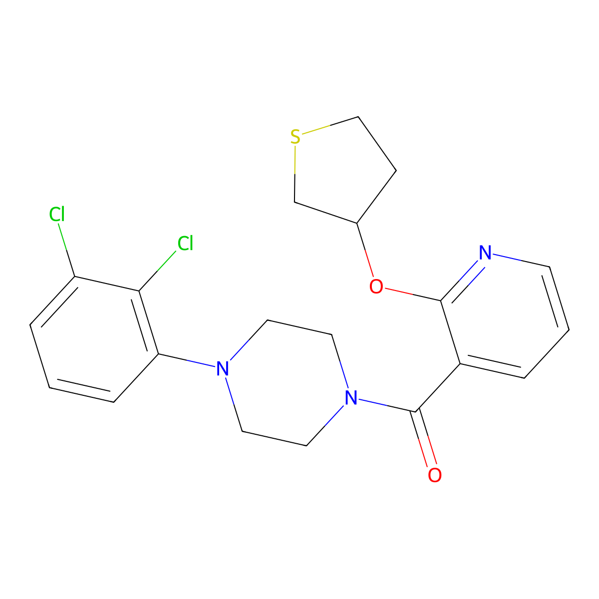 (4-(2,3-Dichlorophenyl)piperazin-1-yl)(2-((tetrahydrothiophen-3-yl)oxy)pyridin-3-yl)methanone molecular structure, CAS 2034390-71-9