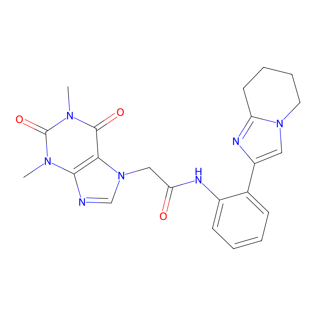 2-(1,3-dimethyl-2,6-dioxo-2,3,6,7-tetrahydro-1H-purin-7-yl)-N-(2-{5H,6H,7H,8H-imidazo[1,2-a]pyridin-2-yl}phenyl)acetamide molecular structure, CAS 2034390-72-0