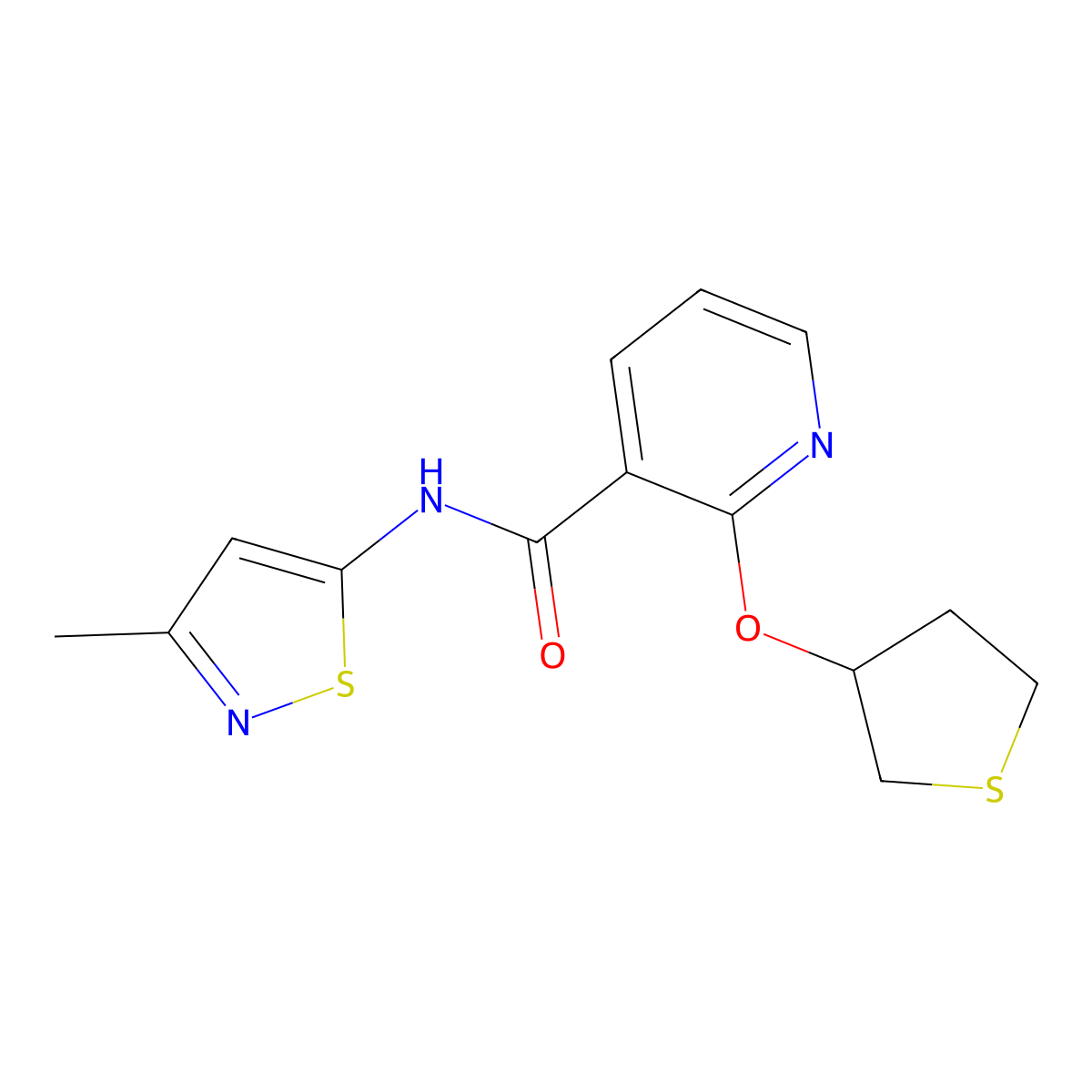 N-(3-methylisothiazol-5-yl)-2-((tetrahydrothiophen-3-yl)oxy)nicotinamide molecular structure, CAS 2034390-75-3
