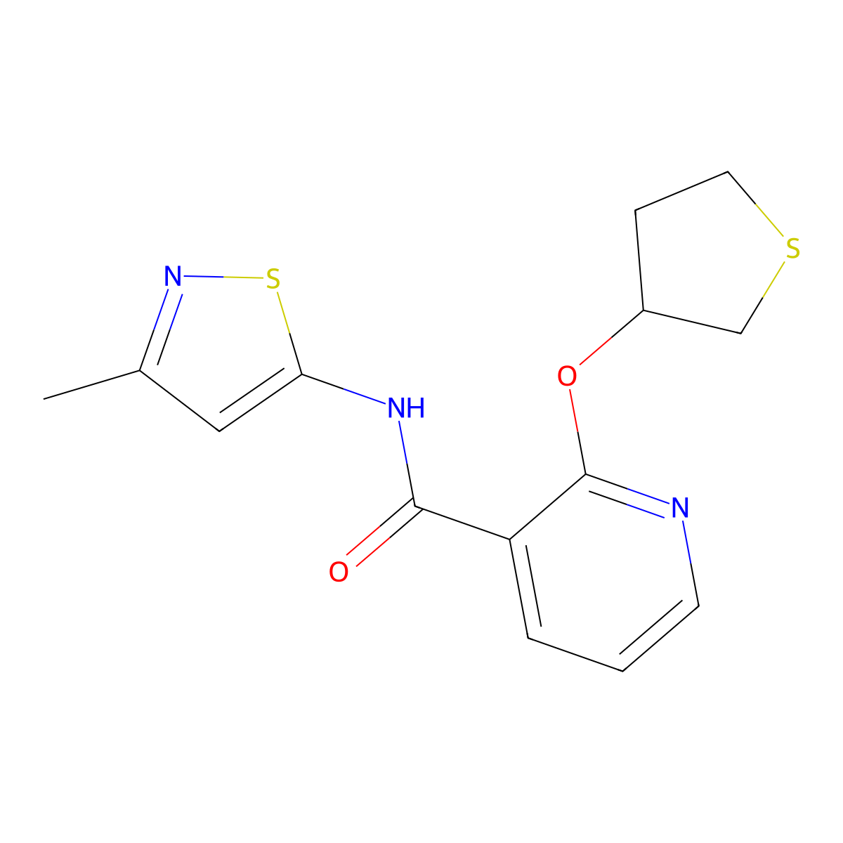 N-(3-methylisothiazol-5-yl)-2-((tetrahydrothiophen-3-yl)oxy)nicotinamide molecular structure, CAS 2034390-75-3