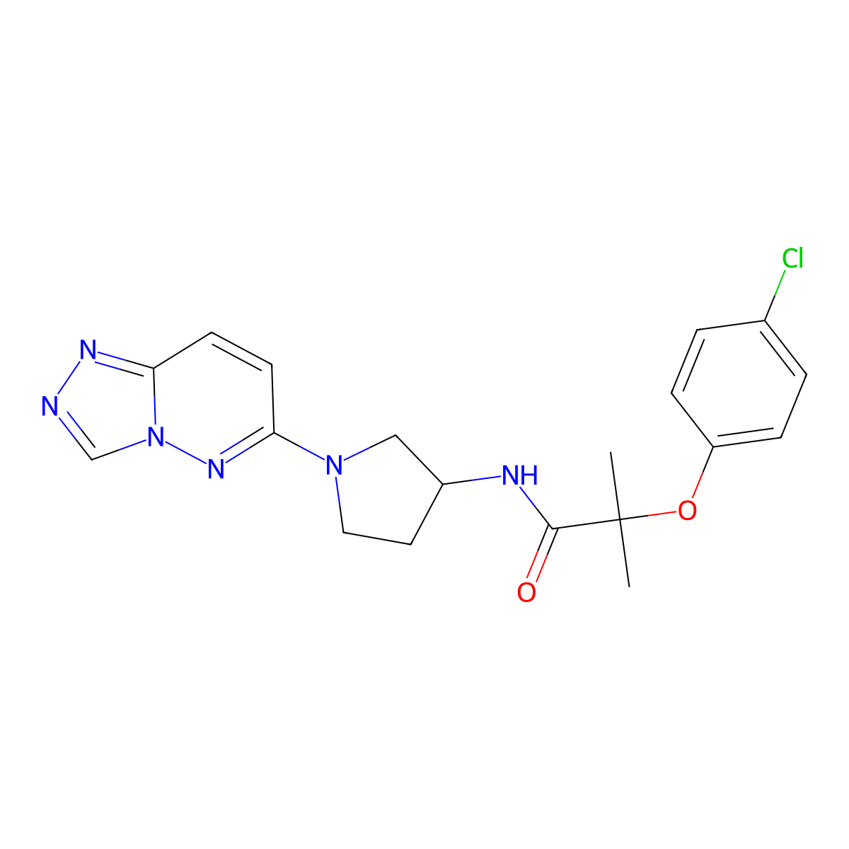 N-(1-([1,2,4]triazolo[4,3-b]pyridazin-6-yl)pyrrolidin-3-yl)-2-(4-chlorophenoxy)-2-methylpropanamide molecular structure, CAS 2034390-76-4