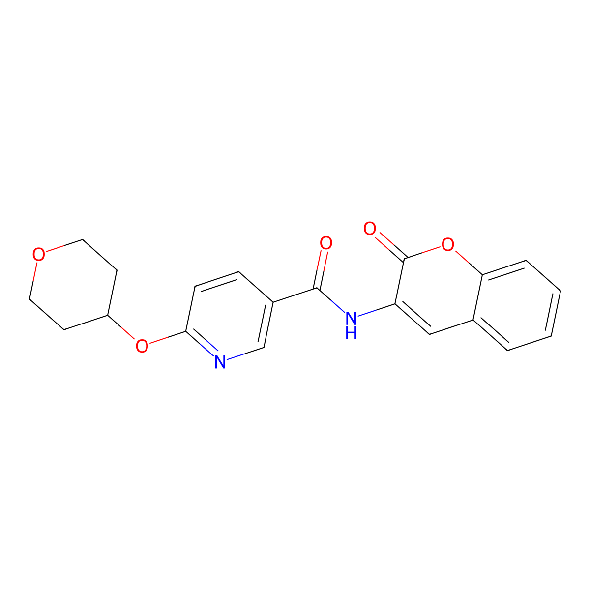 N-(2-oxo-2H-chromen-3-yl)-6-((tetrahydro-2H-pyran-4-yl)oxy)nicotinamide molecular structure, CAS 2034390-77-5
