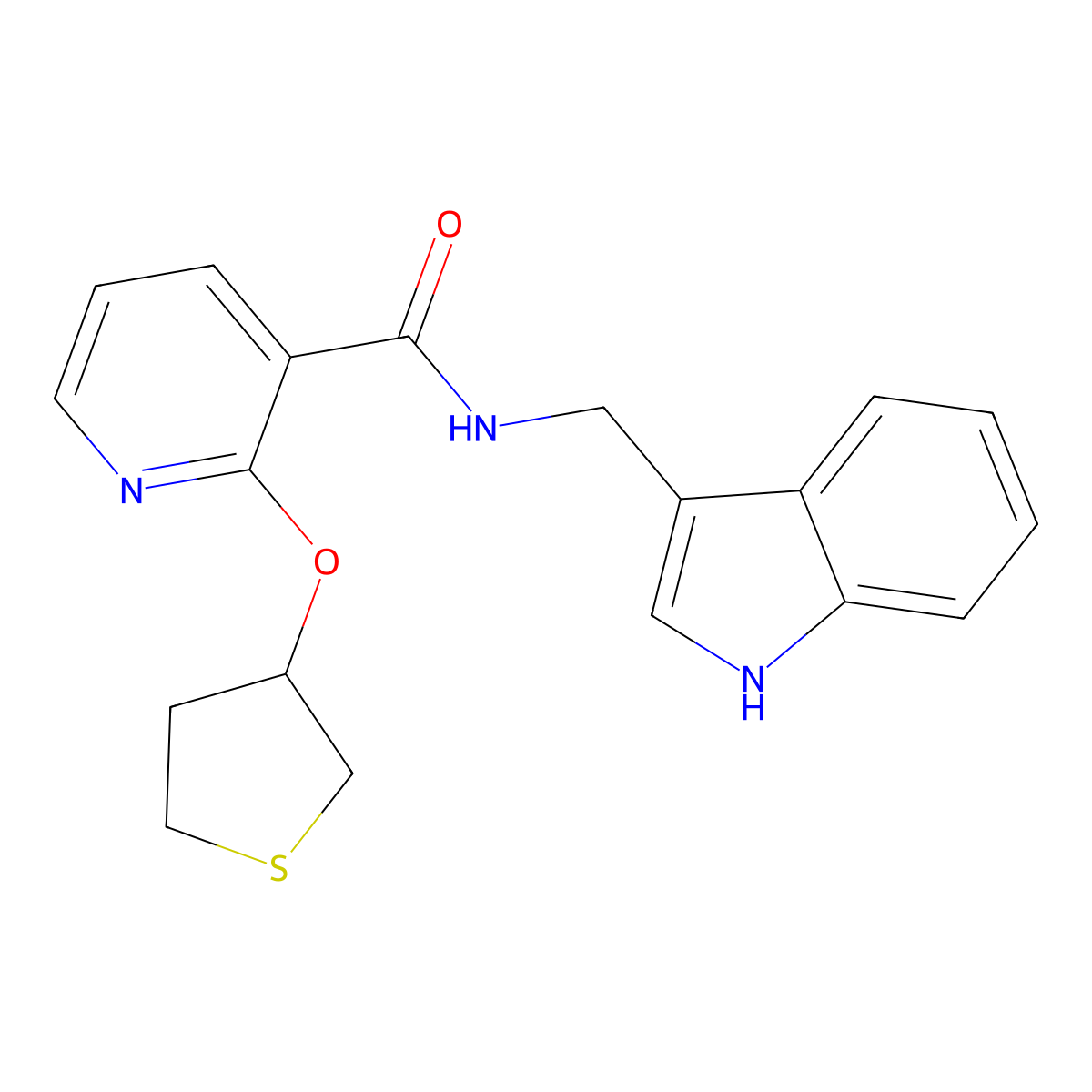 N-((1H-indol-3-yl)methyl)-2-((tetrahydrothiophen-3-yl)oxy)nicotinamide molecular structure, CAS 2034390-82-2